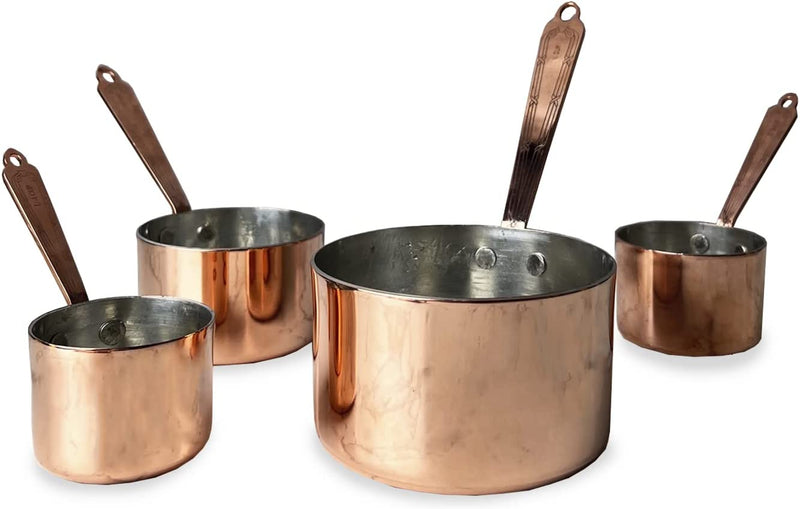 Coppermill Kitchen | Vintage Inspired Measuring Cups | Authentic Copper & Brass | Hand-Engraved Cross & Bow Pattern | Set of 4
