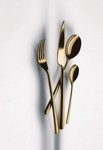 Mepra Linea Ice Oro Cutlery Set – [5 Piece Set], Brushed Golden Finish, Dishwasher Safe Cutlery for Fine Dining