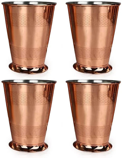 Coppermill Kitchen | Vintage Inspired Cocktail Tumblers | Authentic Copper & Brass | 1900s Art Deco Design | Engine Turn Pattern | Set of Four