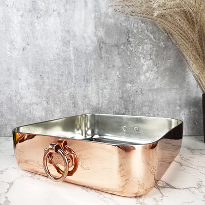 Coppermill Kitchen | Vintage Inspired Baking Dish | Authentic Copper & Brass | Tin-Lined | Made in Italy | 9.5" Square Dish