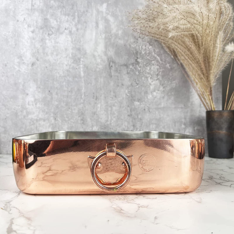 Coppermill Kitchen | Vintage Inspired Baking Dish | Authentic Copper & Brass | Tin-Lined | Made in Italy | 9.5" Square Dish