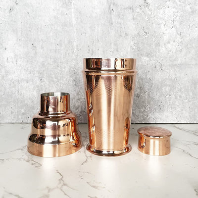 Coppermill Kitchen | Vintage Inspired Coctail Shaker & Jigger | Authentic Copper & Brass | 1900's Art Deco Style | Engine Turn Pattern
