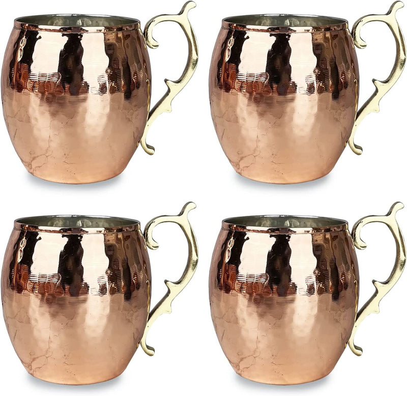 Coppermill Kitchen | Copper Mugs with Vintage Inspired Handles | Authentic Copper & Brass | Tin Interior Lining | Hand-Shaved Handles | Set of Four | 16 oz per