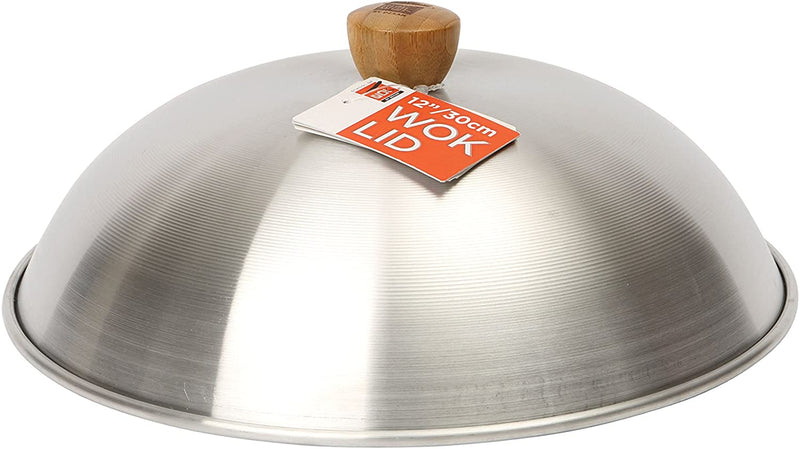 School of Wok 12" Wok Lid | Lightweight Aluminum | Dome-Shaped for Steaming | Bamboo Handle | Suitable for Non-Stick & Carbon Steel Woks | 12in/30cm