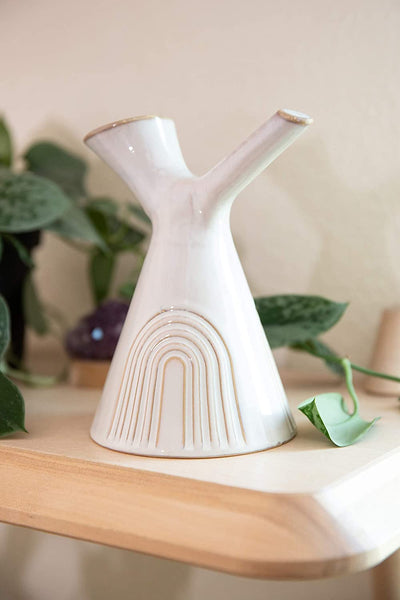 Flora Bunda 7Inch Ivory Rainbow Y Style Ceramic Watering Can for Home Indoor Decoration