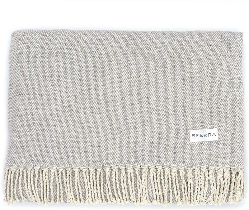 SFERRA Celine Herringbone, 100% Cotton Throw Blanket - Tin