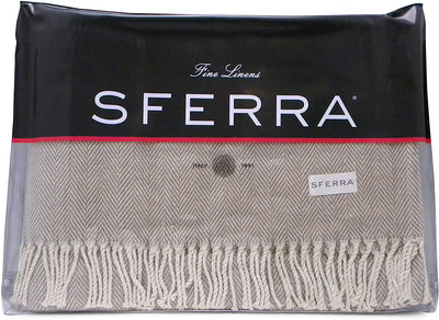 SFERRA Celine Herringbone, 100% Cotton Throw Blanket - Mushroom
