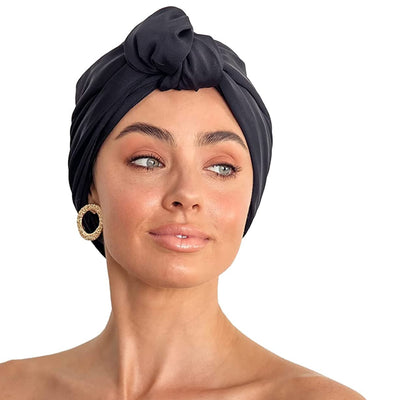LOUVELLE Stylish DAHLIA Luxury Shower Cap Turban Style Reusable with 100% Waterproof Lining and Quick Dry Fabric - One of Oprah's Favorite Things