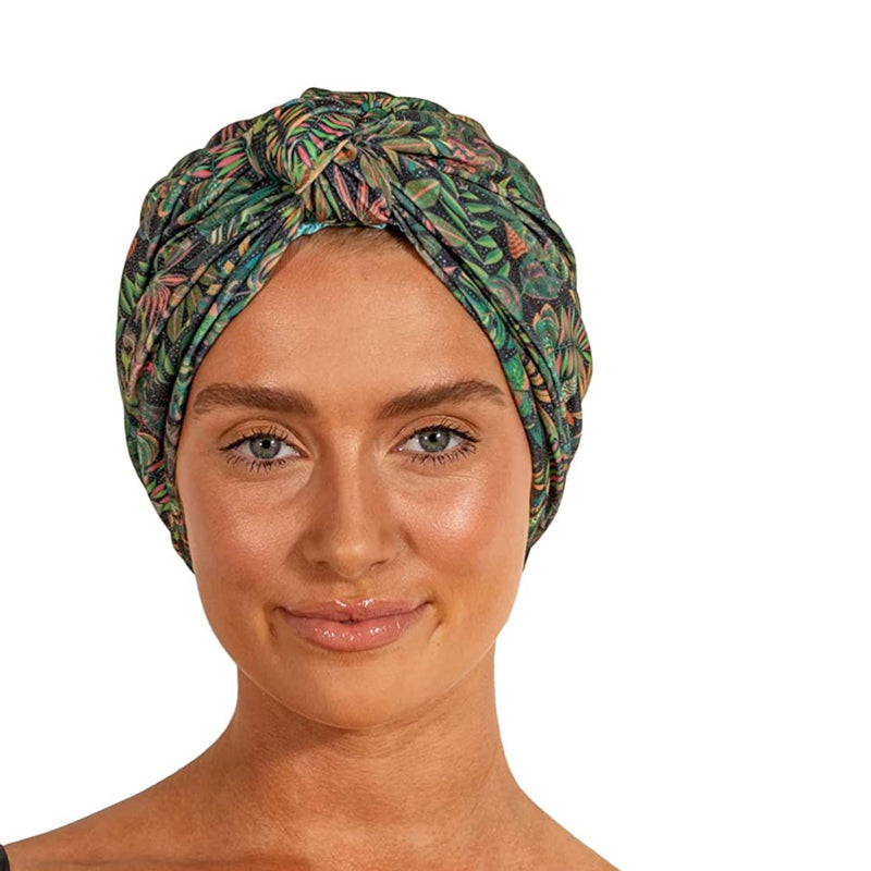LOUVELLE Stylish DAHLIA Luxury Shower Cap Turban Style Reusable with 100% Waterproof Lining and Quick Dry Fabric (Tropical Leaves) - One of Oprah&