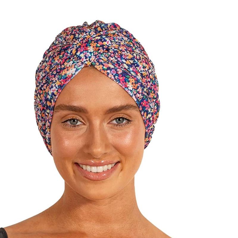 LOUVELLE Stylish AMELIE Luxury Shower Cap Turban Style Reusable with 100% Waterproof Lining and Quick Dry Fabric (Bright Ditsy)