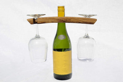 Barrel-Art Barrel Stave Wine Caddy Wine Butler Carries a Bottle and 2 Glasses, Dark Walnut