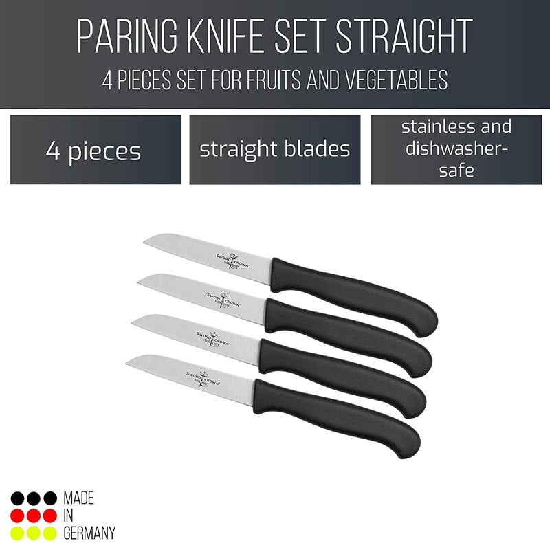 Sword & Crown Professional (Made in Germany, Solingen) Set of 4 Easy to Grip Rust and Corrosion Free Dishwasher Safe 3.5" Paring Knife/Vegetable Knife (4pc)