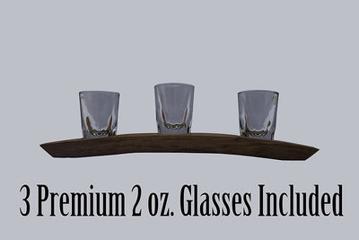 Barrel-Art Barrel Stave 3 Glass Tasting Flight or Serving Tray 2 Oz Glasses Included, Dark Walnut
