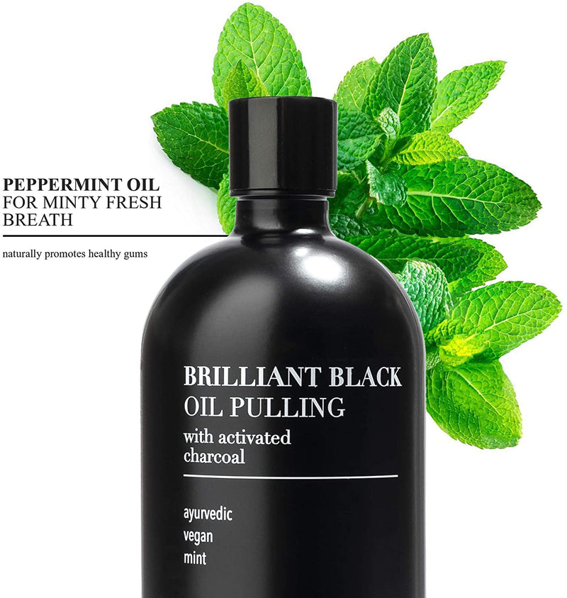Brilliant Black Oil Pulling, Natural Ayurvedic Blend of Activated Charcoal and Coconut Oil, Oil Pulling Mouthwash Rinse with Peppermint Essential Oil - Terra and Co.