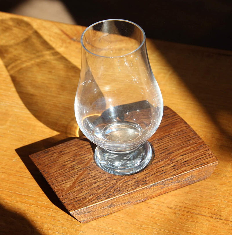 Barrel-Art Barrel Stave Whiskey Bourbon Scotch Coaster with Glencarin Glass, Dark Walnut