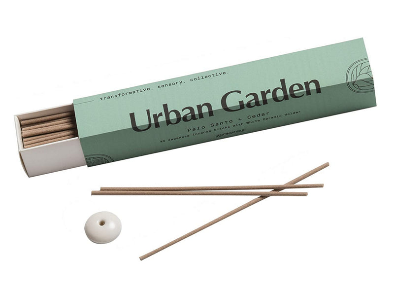Aromatique Urban Garden Palo Santo & Cedar Japanese Incense 30 min Burn Time Pack of 40 Sticks & Holder