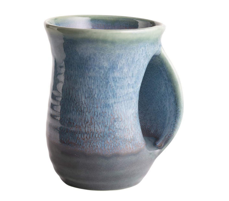 Gute Hand Warmer Mug, Ceramic and Hand Painted - Contoured Pocket will Hold Warmth From The Heat Of Your Drink To Keep Your Fingers Warm, Comfy Handwarmer (Lagoon Blue)