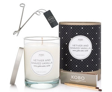 Kobo Candles Vetiver and Shaved Vanilla Candle and Gute Wick Cutter (2 Piece Bundle)